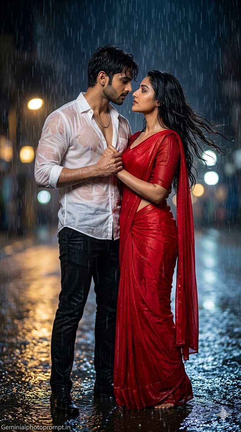 Couple rain ai photo editing prompt free