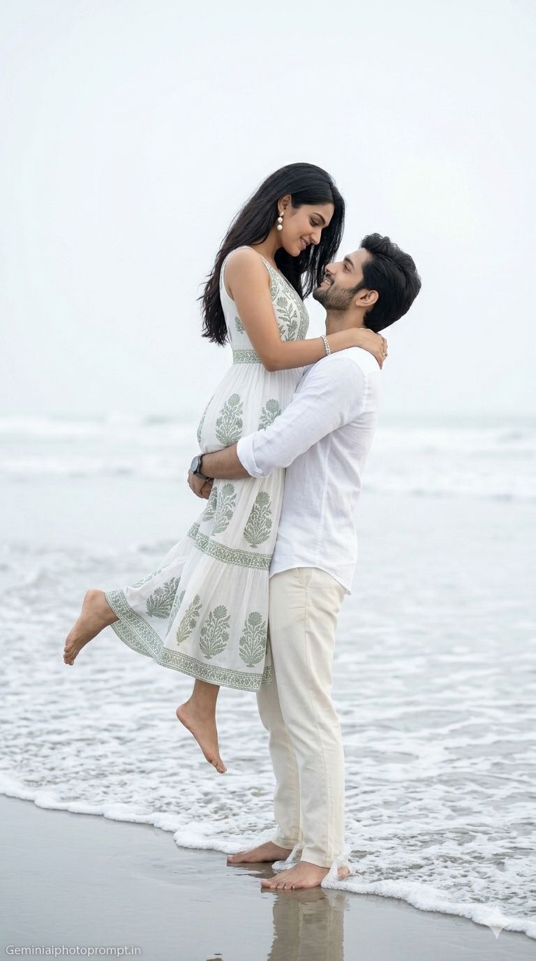 Gemini prompt For beach couple photo Free
